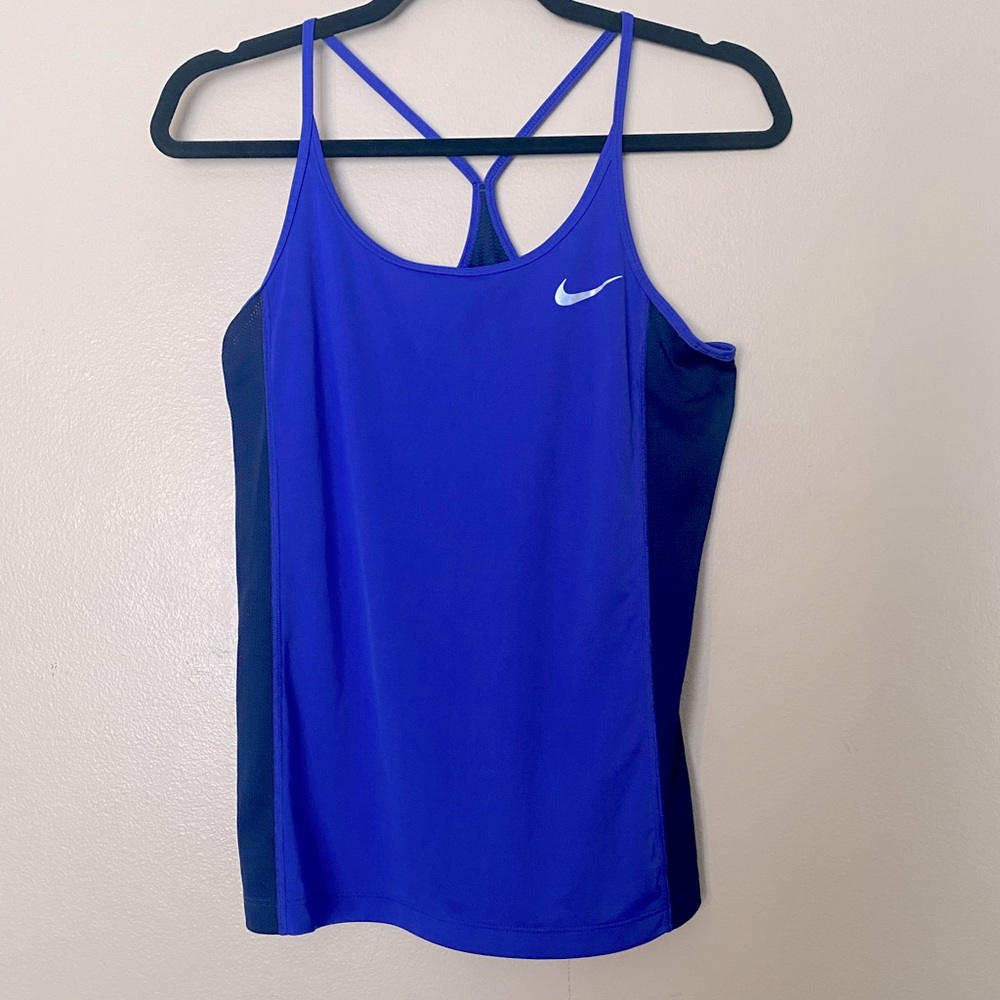 Nike Dri Fit Blue Block Color Thin Straps Racerback Tank Top Size Small EUC